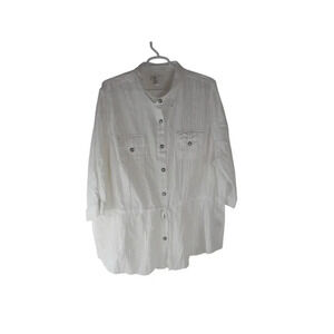 CJ Banks Womens Shirt Top White Button Up Drawstring Waist Cotton Size 5X Plus